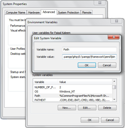 Zend path variable setting in windows
